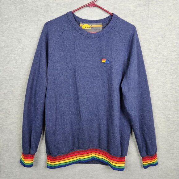 Aviator Nation Tops - AVIATOR NATION Unisex Adult Rainbow Rib Pullover Navy Sweatshirt Sz M